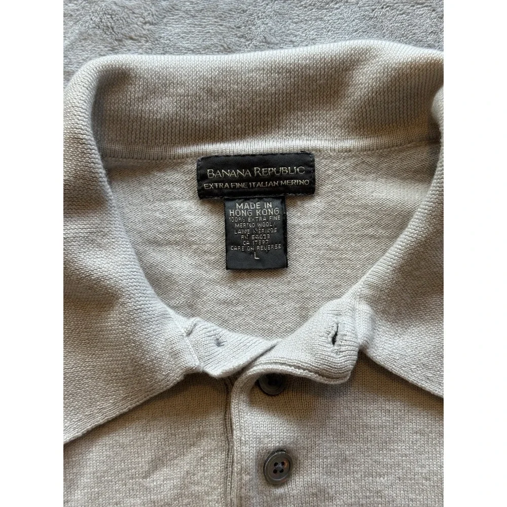 Banana Republic Extra Fine Italian Merino Wool Polo Sweater Men's L Beige